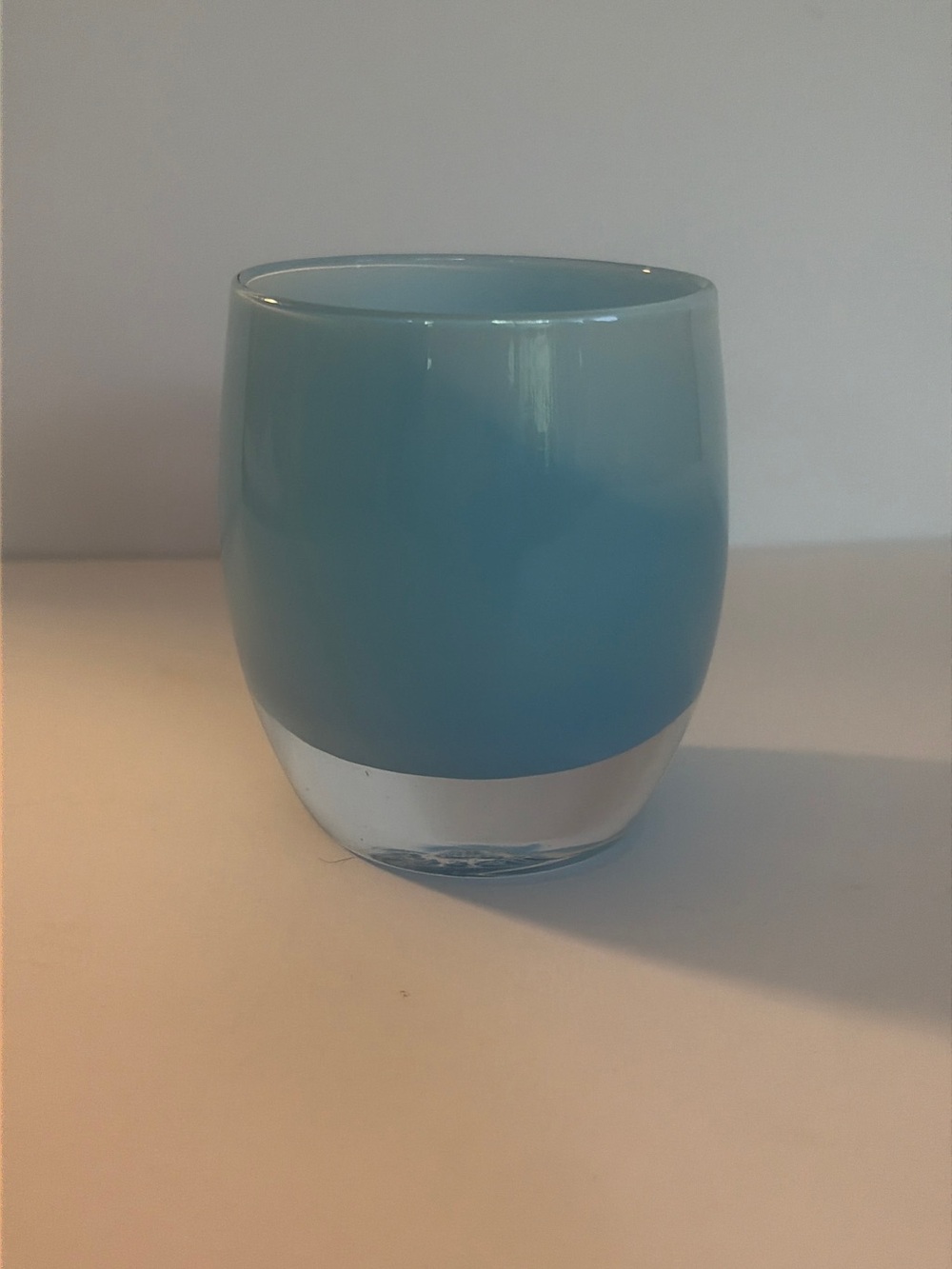 Glassybaby “ fortitude” baby blue hand blown glass votive candle holder EUC